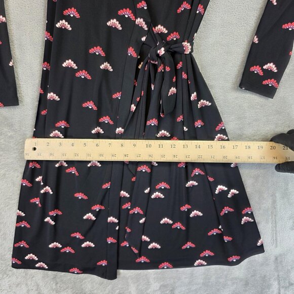 Ann Taylor Dress Womens 2 Black Floral Wrap V Neck Tie Waist Long Sleeve Jersey - Picture 12 of 12